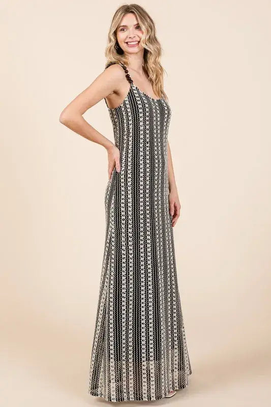 GeeGee Plus Size Striped Scoop Neck Beaded Strap Maxi Cami Dress - Trendsi - Flyclothing LLC