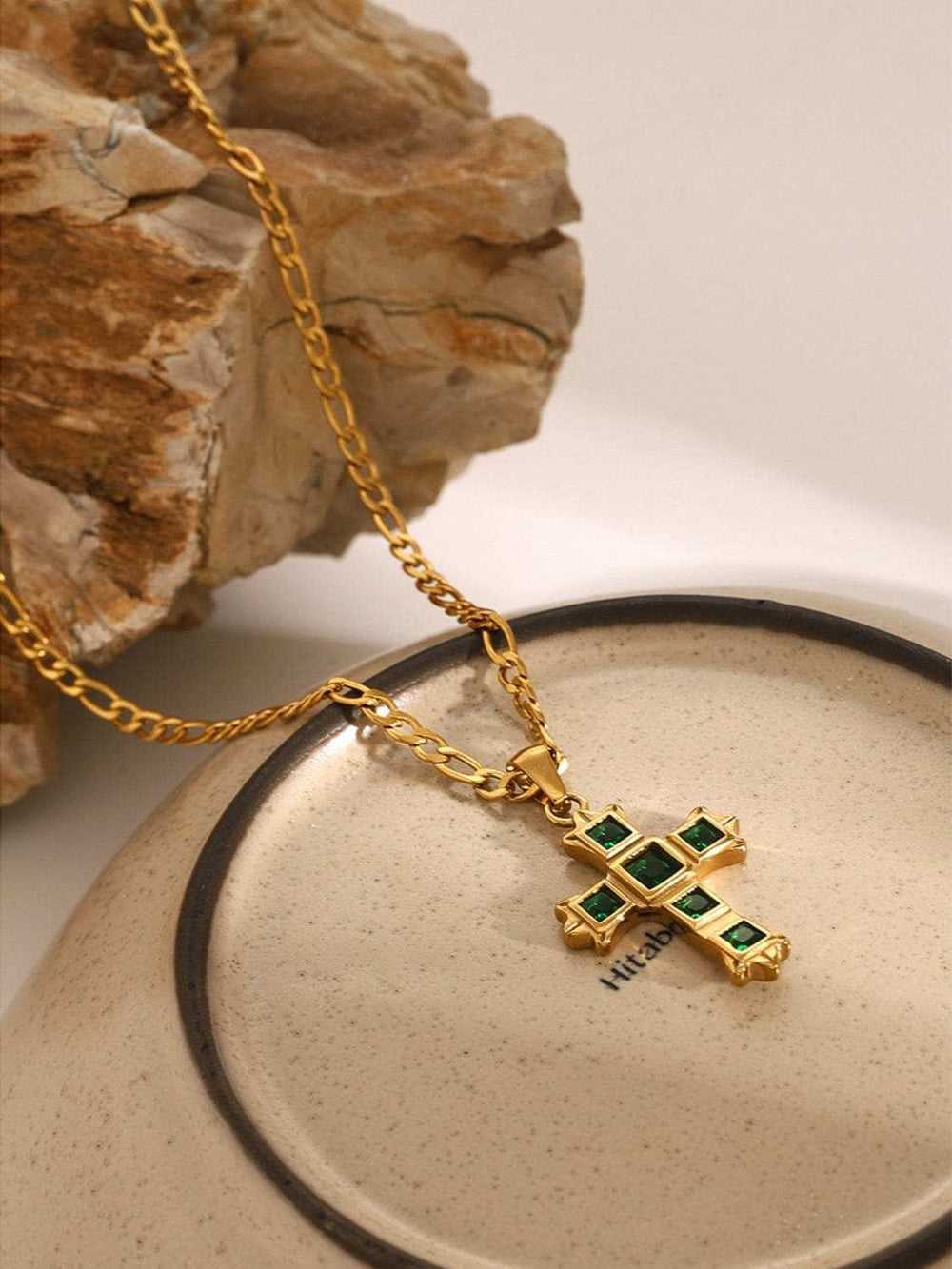Stainless Steel Zircon Cross Pendant Necklace - Trendsi - Flyclothing LLC