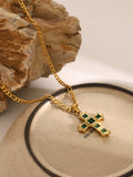 Stainless Steel Zircon Cross Pendant Necklace - Trendsi - Flyclothing LLC