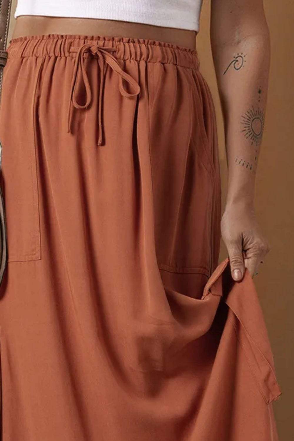 Drawstring Maxi Skirt with Pockets - Trendsi - Flyclothing LLC