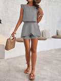 Printed Round Neck Top and Layered Shorts Set - Trendsi - Flyclothing LLC