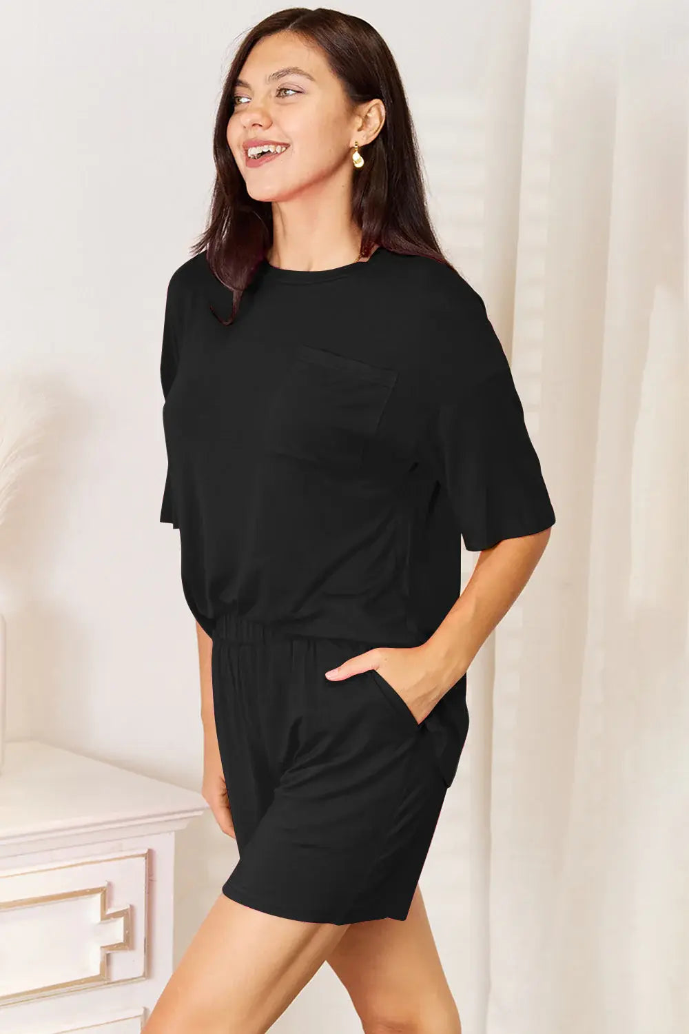Basic Bae Bamboo Full Size Round Neck Drop Shoulder T-Shirt and Shorts Set - ShopBasicbae - Flyclothing LLC
