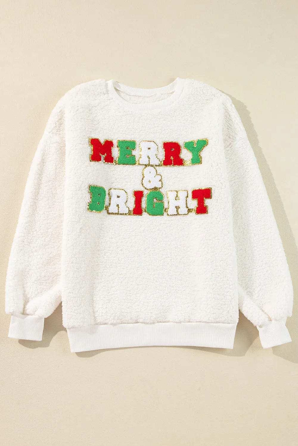 MERRY & BRIGHT Round Neck Long Sleeve Sweatshirt - Trendsi - Flyclothing LLC