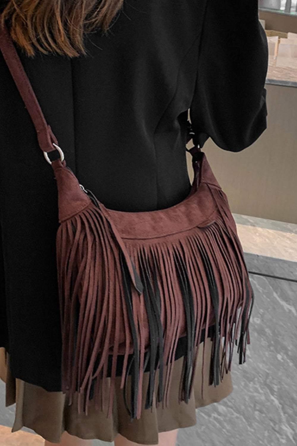 Suede Fringe Adjustable Strap Shoulder Bag - Trendsi - Flyclothing LLC