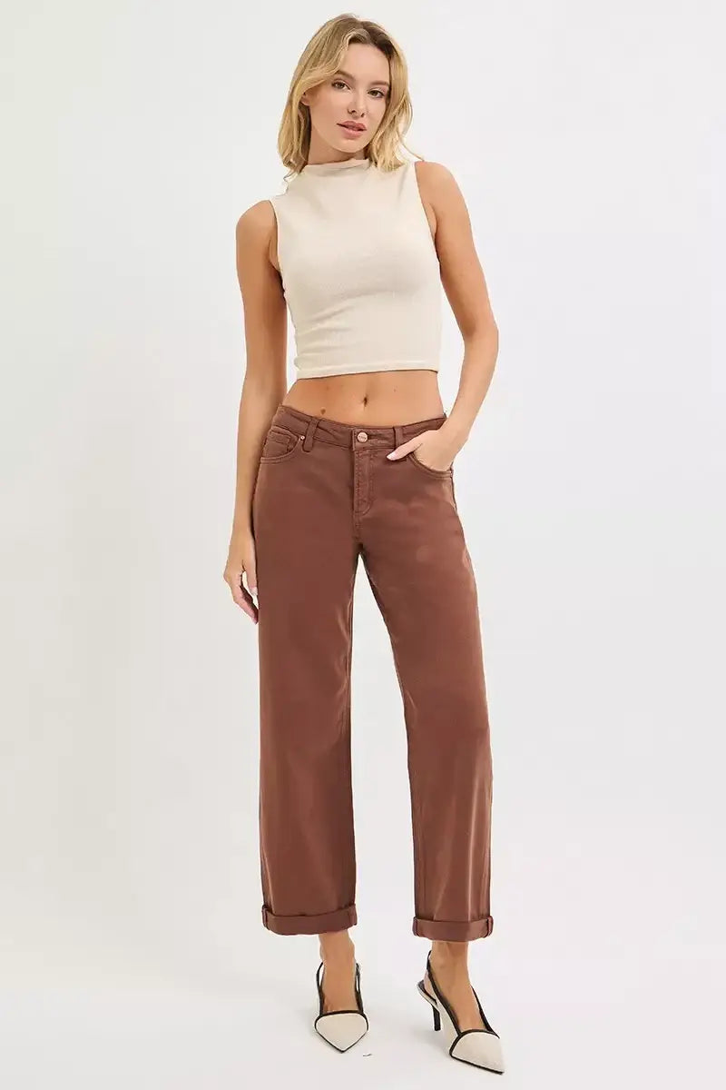 RISEN Full Size Tummy Control Mid Rise Ankle Barrel Baggy Plus Size - Trendsi - Flyclothing LLC