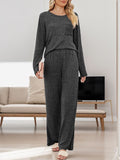 Round Neck Long Sleeve Top and Pants Set - Trendsi