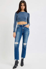 RISEN Full Size High Rise Distressed Crop Straight Jeans - Trendsi - Flyclothing LLC
