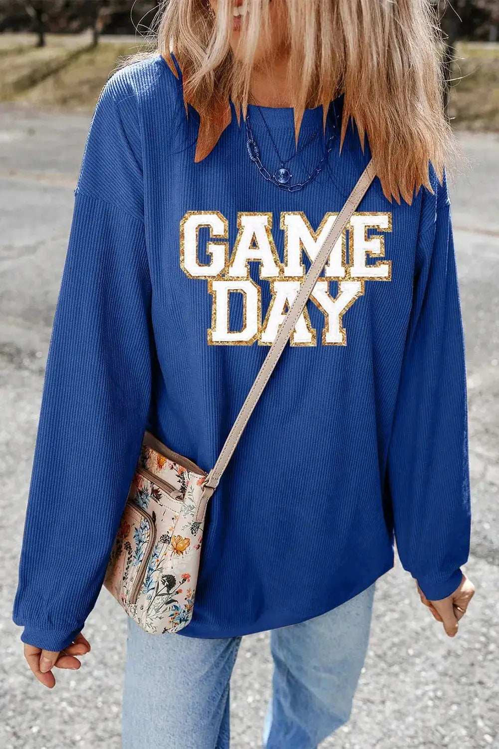 GAME DAY Round Neck Long Sleeve Sweatshirt - Trendsi - Flyclothing LLC