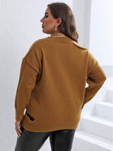 Plus Size Cutout V-Neck Sweater - Trendsi - Flyclothing LLC