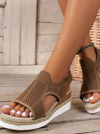 Open Toe Woven Wedge Sandals - Trendsi - Flyclothing LLC