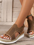 Open Toe Woven Wedge Sandals - Trendsi