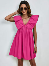 V-Neck Cap Sleeve Mini Dress - Trendsi - Flyclothing LLC