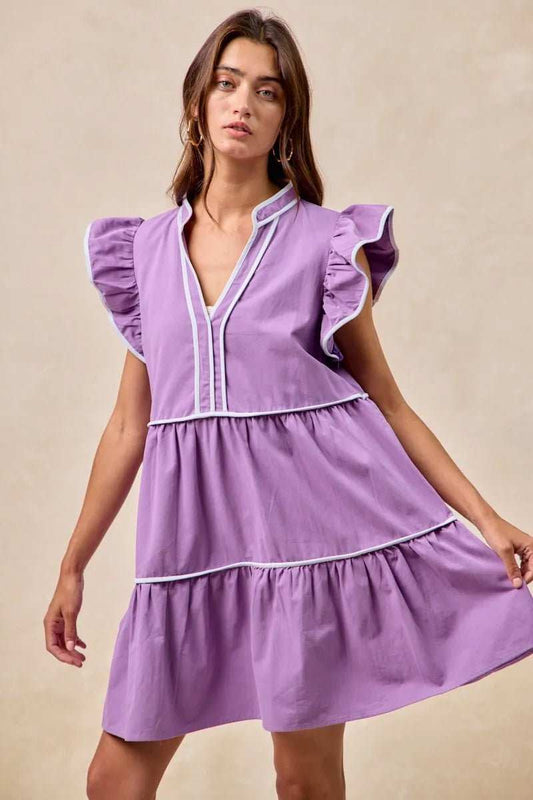 BiBi Gameday Theme Contrast Binding Ruffled Dress - Trendsi - Flyclothing LLC