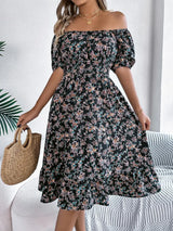 Ruffled Hem Floral Puff Sleeve Dress - Trendsi - Flyclothing LLC