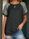 Full Size Contrast Round Neck Short Sleeve T-Shirt - Trendsi