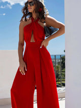 Wide Leg Cutout Halter Neck Jumpsuit - Trendsi - Flyclothing LLC