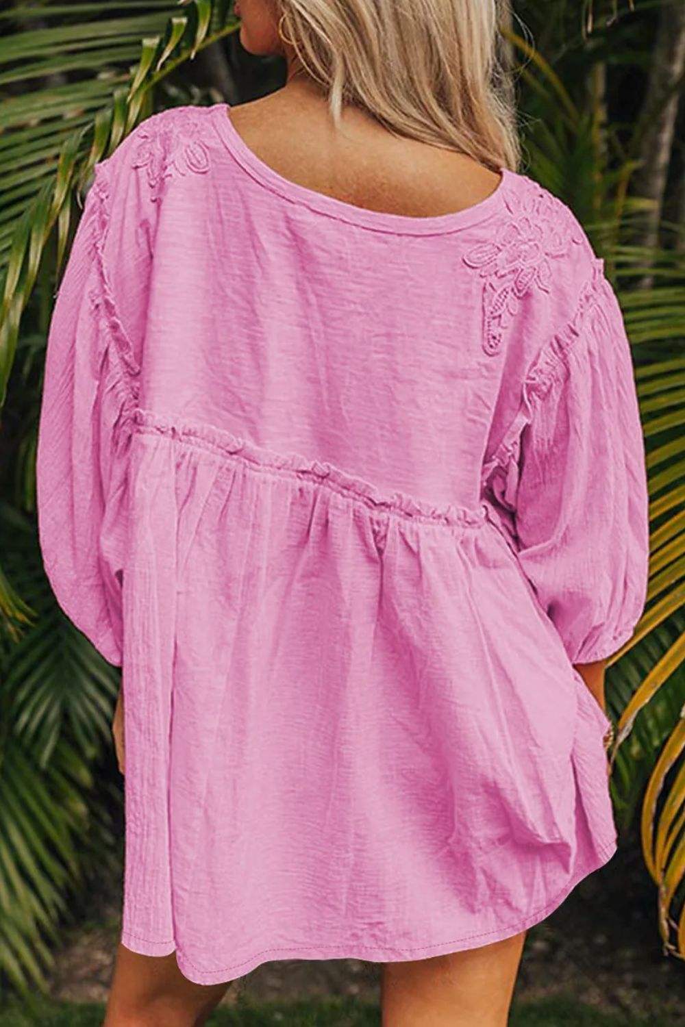 Dropped Shoulder Round Neck Blouse - Trendsi - Flyclothing LLC