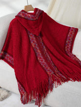 Fringe Half Sleeve Hooded Poncho - Trendsi - Flyclothing LLC