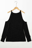 Round Neck Cold Shoulder Long Sleeve Top - Trendsi - Flyclothing LLC