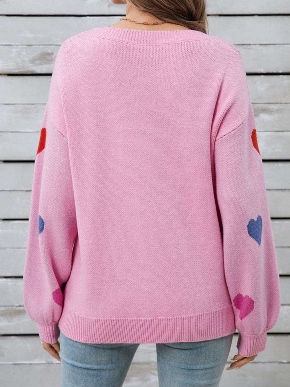 Angel Wings Heart Round Neck Long Sleeve Sweater - Trendsi - Flyclothing LLC