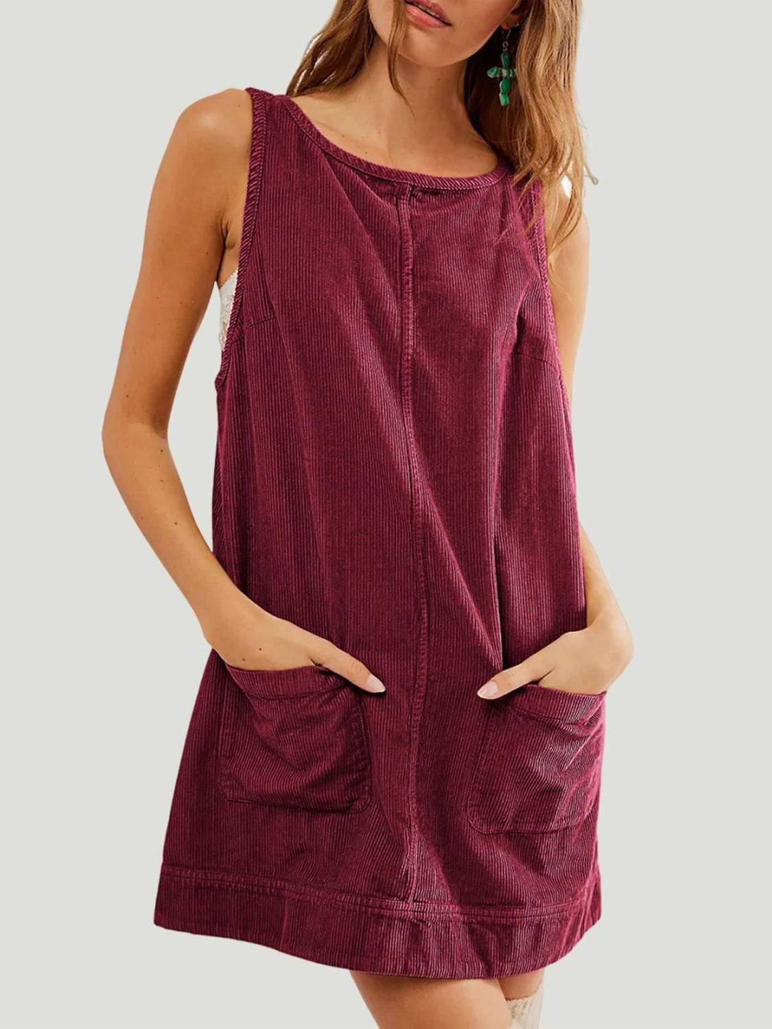 Mandy Round Neck Wide Strap Mini Dress with Pockets - Trendsi - Flyclothing LLC