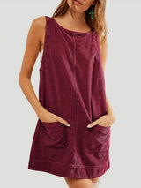 Mandy Round Neck Wide Strap Mini Dress with Pockets - Trendsi - Flyclothing LLC