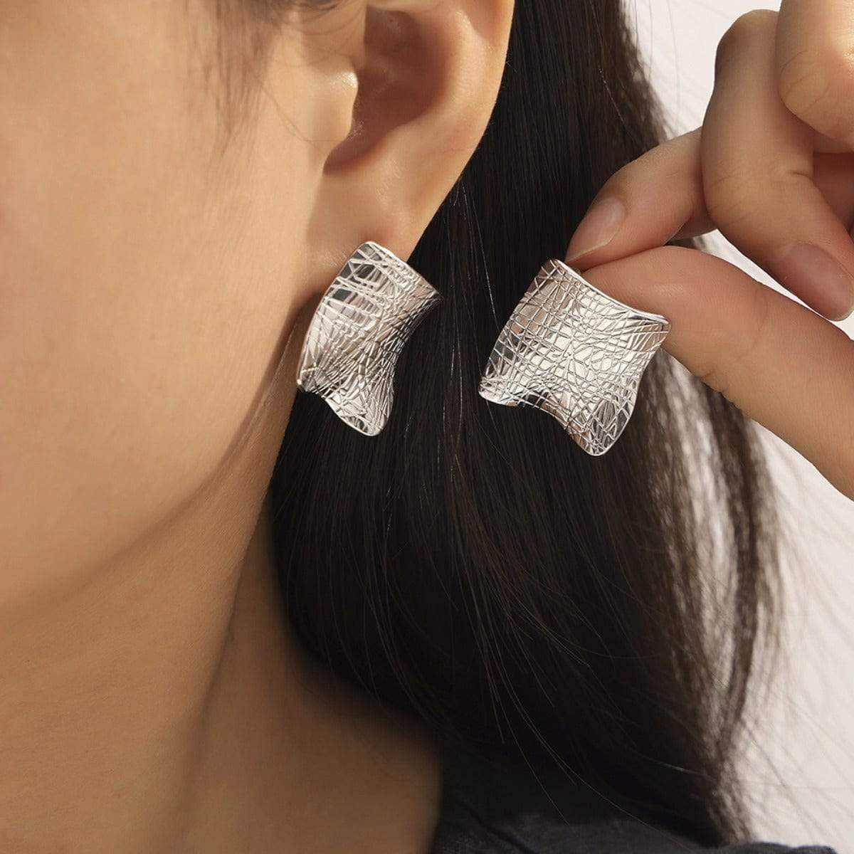 Textured Titanium Steel Stud Earrings - Trendsi - Flyclothing LLC