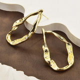 Organic Irregular Water Drop Hoop Earrings, Hammered Liquid Texture Gold Open Hoops, Minimal Quiet Luxury Women Jewelry For Europe Spain - My Store - Flyclothing LLC