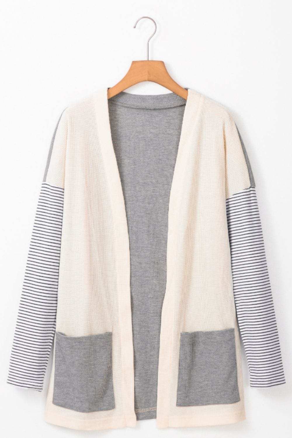 Open Front Long Sleeve Striped Cardigan with Pockets - Trendsi - Flyclothing LLC