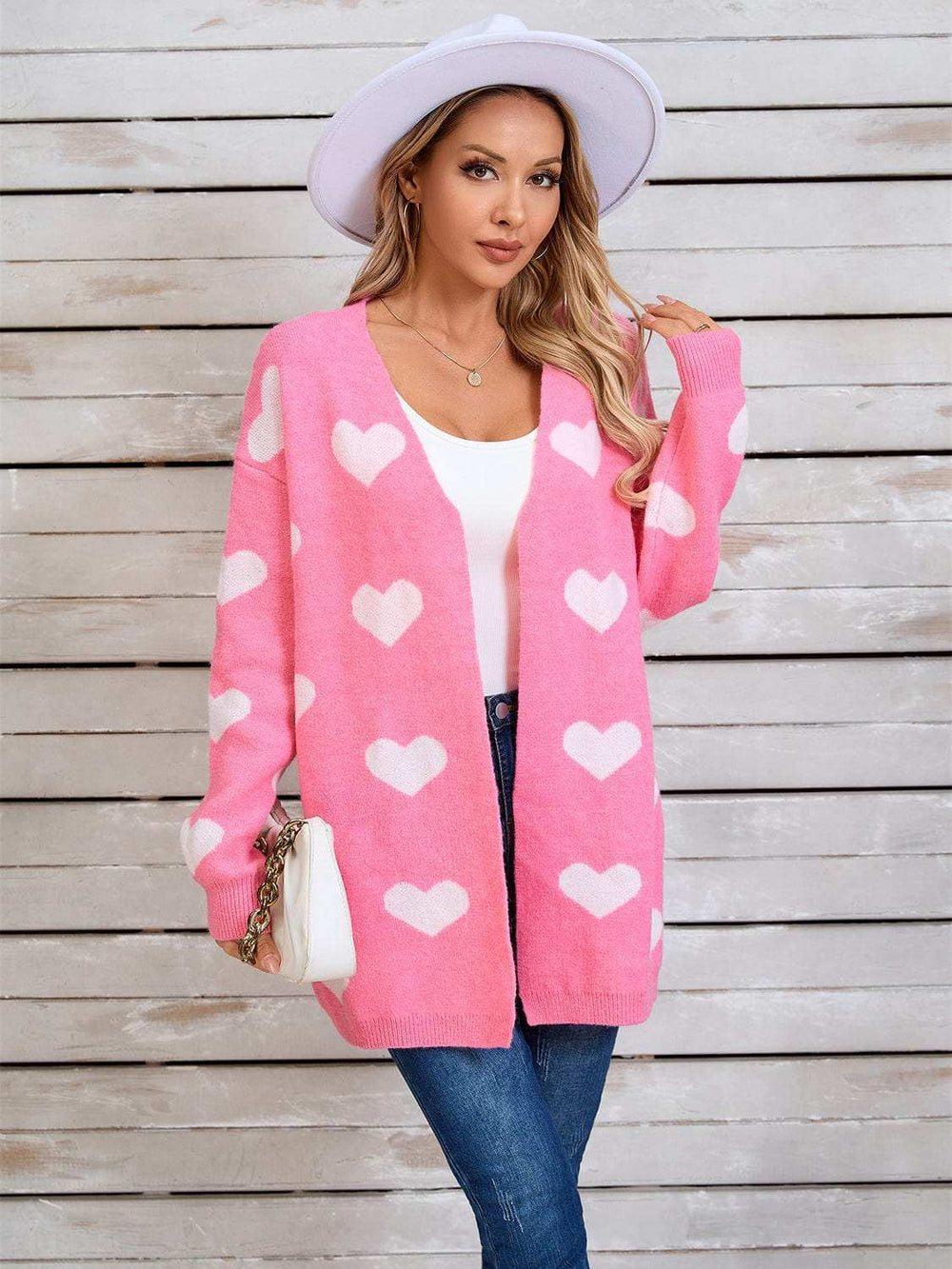 Angel Wings Heart Open Front Long Sleeve Cardigan - Trendsi - Flyclothing LLC
