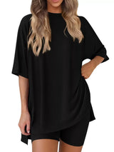 Full Size Half Sleeve T-Shirt and Shorts Set Plus Size - Trendsi - Flyclothing LLC