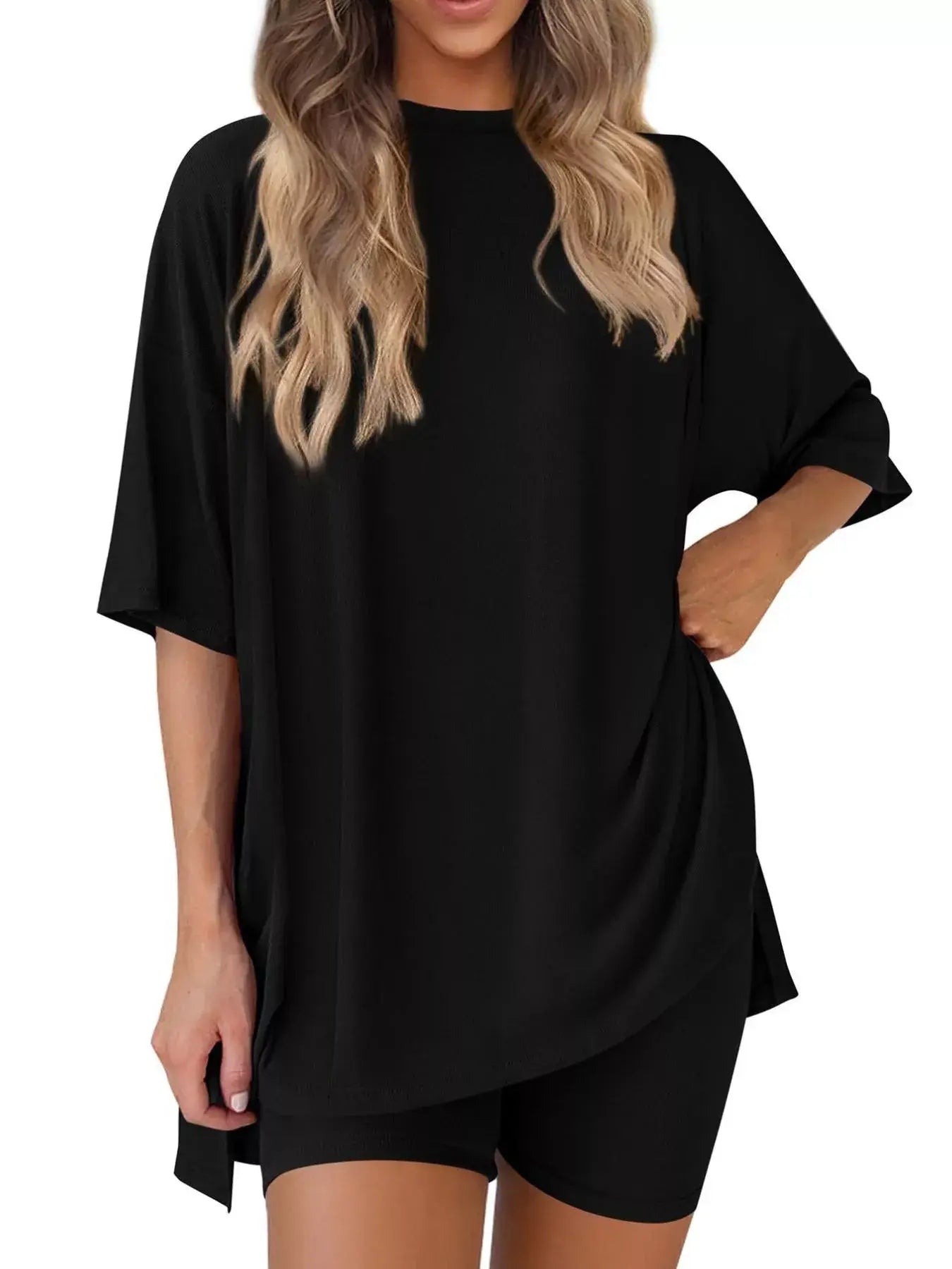 Full Size Half Sleeve T-Shirt and Shorts Set Plus Size - Trendsi - Flyclothing LLC