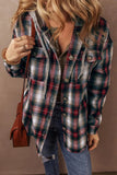Drawstring Plaid Button Up Hooded Shacket - Trendsi