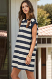 Striped Round Neck Cap Sleeve Mini Dress - Trendsi - Flyclothing LLC