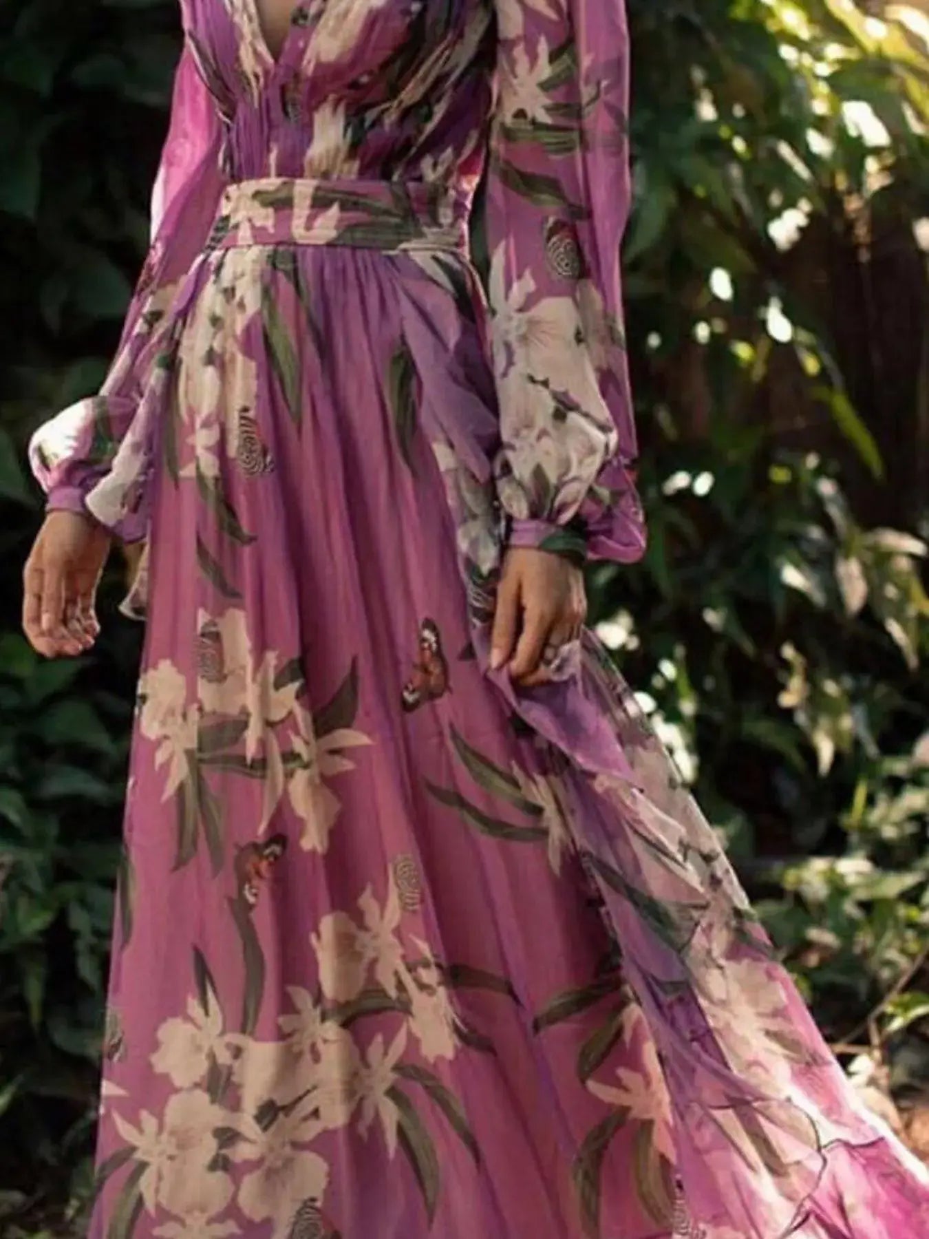Full Size Floral Print Long Sleeve Maxi Dress Plus Size - Trendsi - Flyclothing LLC
