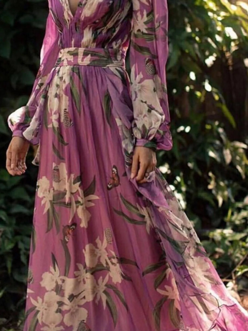 Full Size Floral Print Long Sleeve Maxi Dress Plus Size - Trendsi - Flyclothing LLC