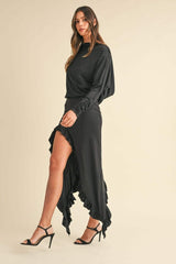 Mable Backless Asymmetric Ruffle Hem Dress - Trendsi - Flyclothing LLC