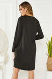 Pocketed Round Neck Long Sleeve Dress - Trendsi - Flyclothing LLC