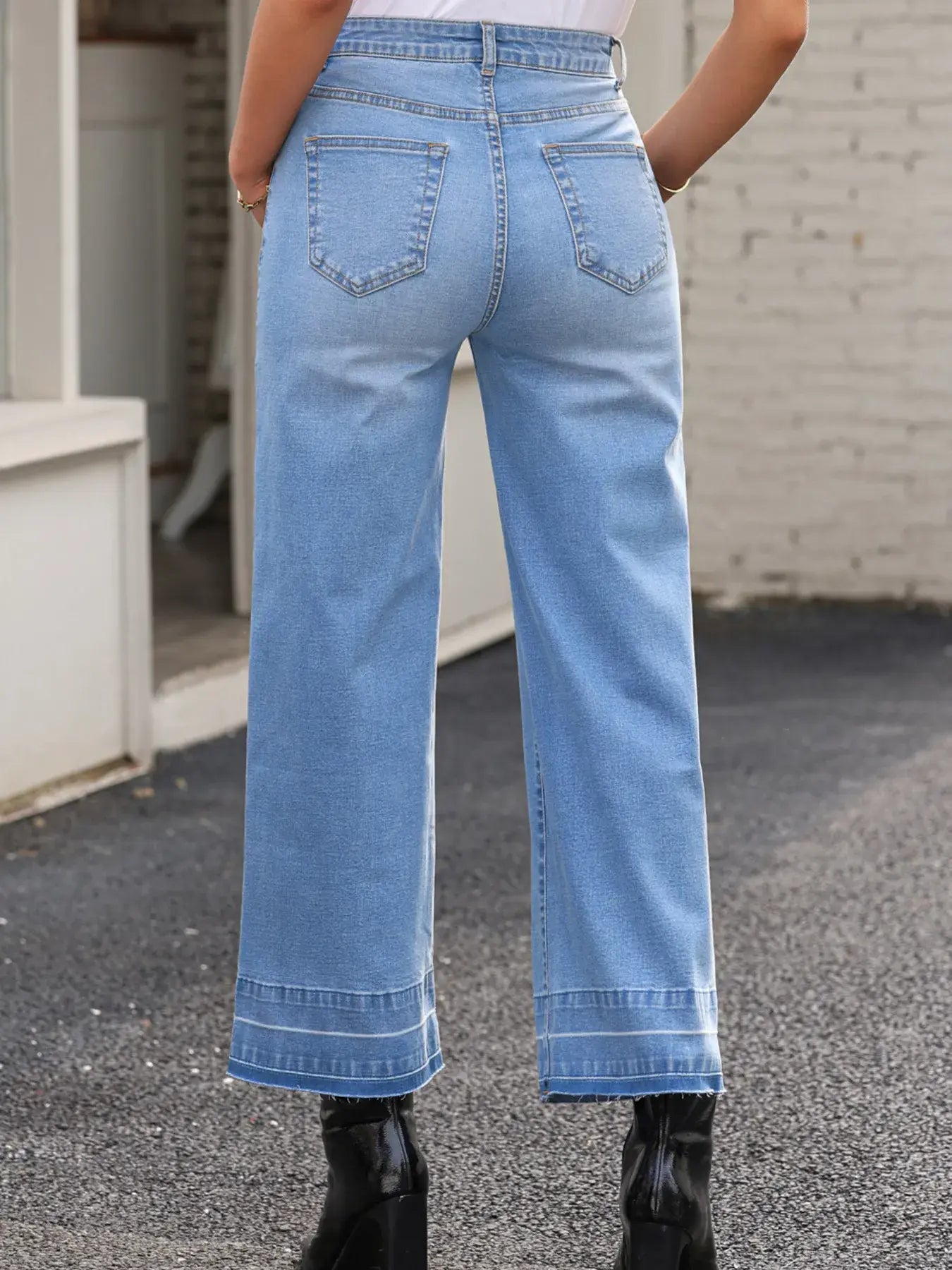 High Waist Wide Leg Washed Jeans - Trendsi - Flyclothing LLC