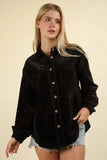 VERY J Mixed Media Button Down Raw Hem Shacket - Trendsi