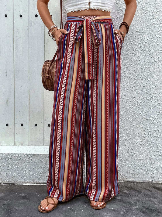 Tied Geometric Wide Leg Pants - Trendsi - Flyclothing LLC