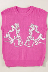 Western Horse Embroidered Round Neck Sweater - Trendsi - Flyclothing LLC