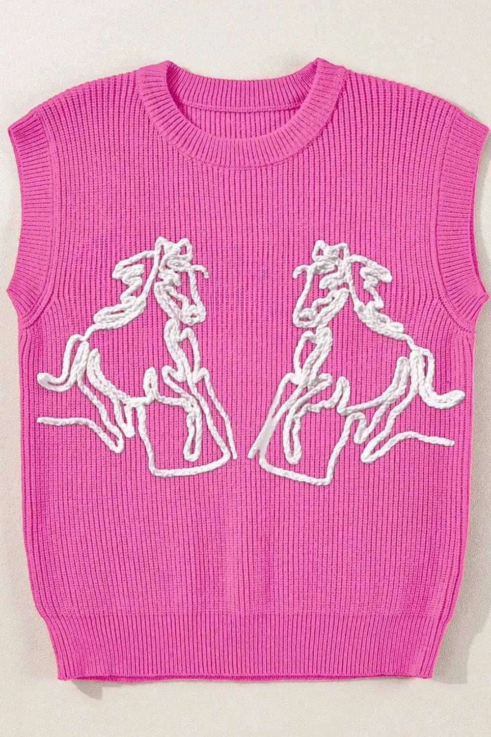 Western Horse Embroidered Round Neck Sweater - Trendsi - Flyclothing LLC