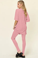 Double Take Full Size Round Neck Dropped Shoulder T-Shirt and Leggings Set - Trendsi - Flyclothing LLC