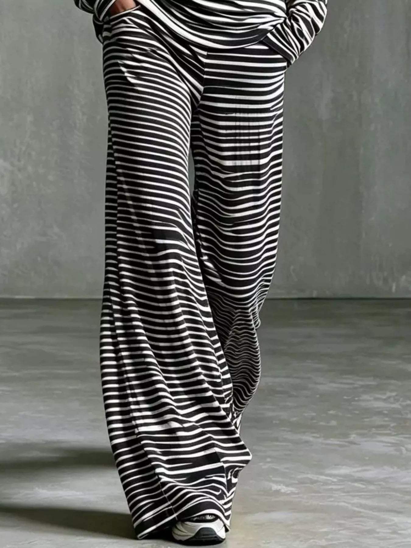 Striped Boat Neck Top and Pants Set - Trendsi - Flyclothing LLC