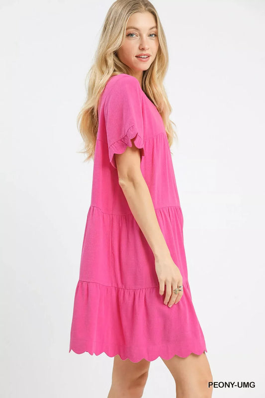 Umgee Linen Tiered Babydoll Dress with Ruffle Sleeves - Trendsi - Flyclothing LLC