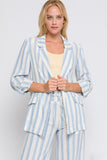 Love Tree Linen Woven Striped Blazer - Trendsi