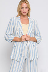 Love Tree Linen Woven Striped Blazer - Trendsi