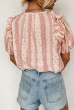 Frilled Short Puff Sleeve Mixed Print Blouse - Trendsi