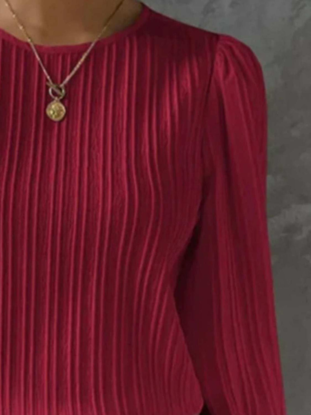 Round Neck Long Sleeve Blouse - Trendsi - Flyclothing LLC